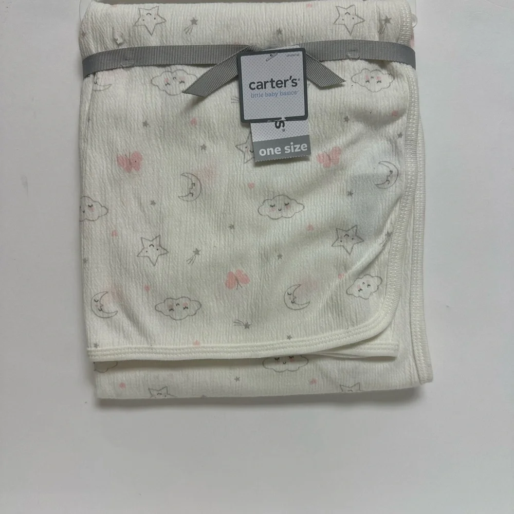 Carters Baby Girl Swaddle Swaddling Blanket Moon Pink Stars Clouds Size 35x35